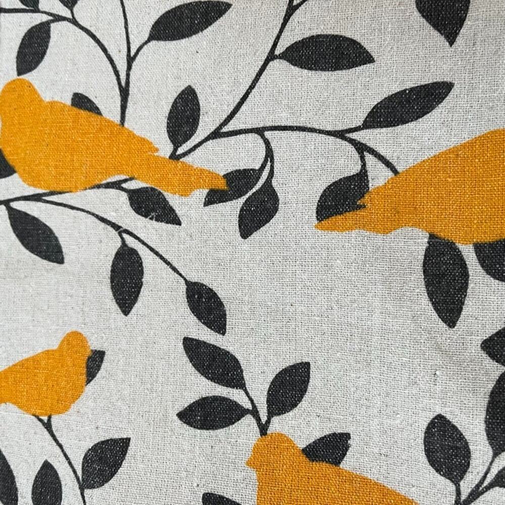 Table Runner 67" Cream Color Black Vines & Leaves Yellow Birds Cotton - Picture 5 of 11